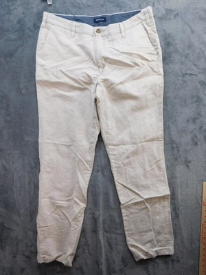 Nautica Pants Mens 36x32 Beige Linen Cotton Slim Fit Flat Front