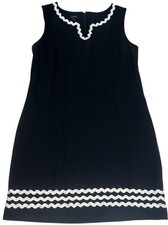 Talbots Dress Size 10 Black White Rickrack-Trim Ponte Shift Classic A Line