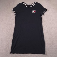 Tommy Hilfiger T Shirt Dress Womens Large Navy Ringer Logo Short Sleeve Casual