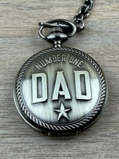 Number One Dad Pocket Watch Full Hunter Analog Roman Numerals Chain Gift