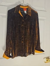 Bazar de Christian Lacroix Gold Bronze Button Up, Roll Cuff Unique Mesh Word 36