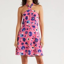 $264 Nuevo sin Etiquetas Hutch “Kalena” Halter Floral Mini Vestido en Rosa Talla 4