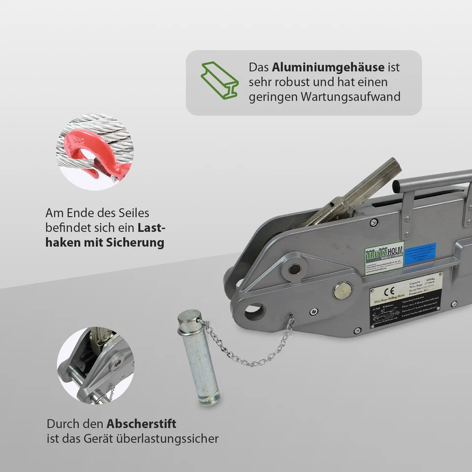 Seilzug Seilwinde Forstseilwinde Greifzug Offroad Winde 3200kg 3,2 t to 20m Seil - Bild 3 von 4