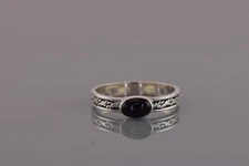 BOMA Sterling Silver Black Oval Onyx Carved Barb Wire Band Ring 925 Sz: 7