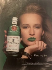 1989 Tanqueray Gin PRINT AD Green Lipstick Woman VTG 1980s Read My Lips