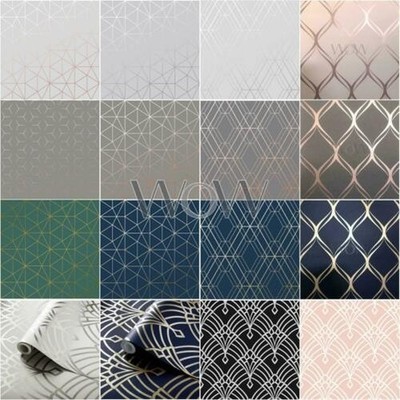 World Of Wallpaper Geometrische Metallische Glitzer Art Deco Wellen Diamant