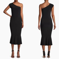 NEW NWT Norma Kamali One Shoulder Fishtail Midcalf Midi Dress In Black SIZE L