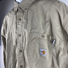 CARHARTT FR Shirt Mens XL Fire Resistant Tan Long Sleeve Button Up Down Workwear