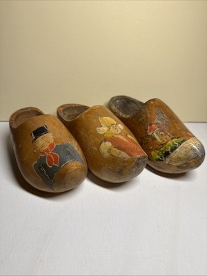 3 Vintage Wooden Shoes Holland Souvenirs Decor Netherlands