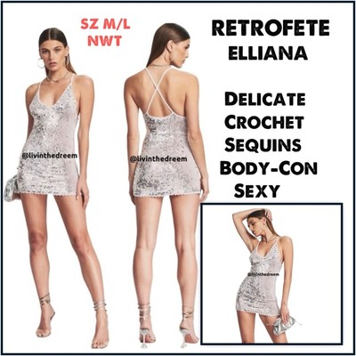 RETROFETE ELLIANA SEQUIN CROCHET SZ M/L DRESS $389