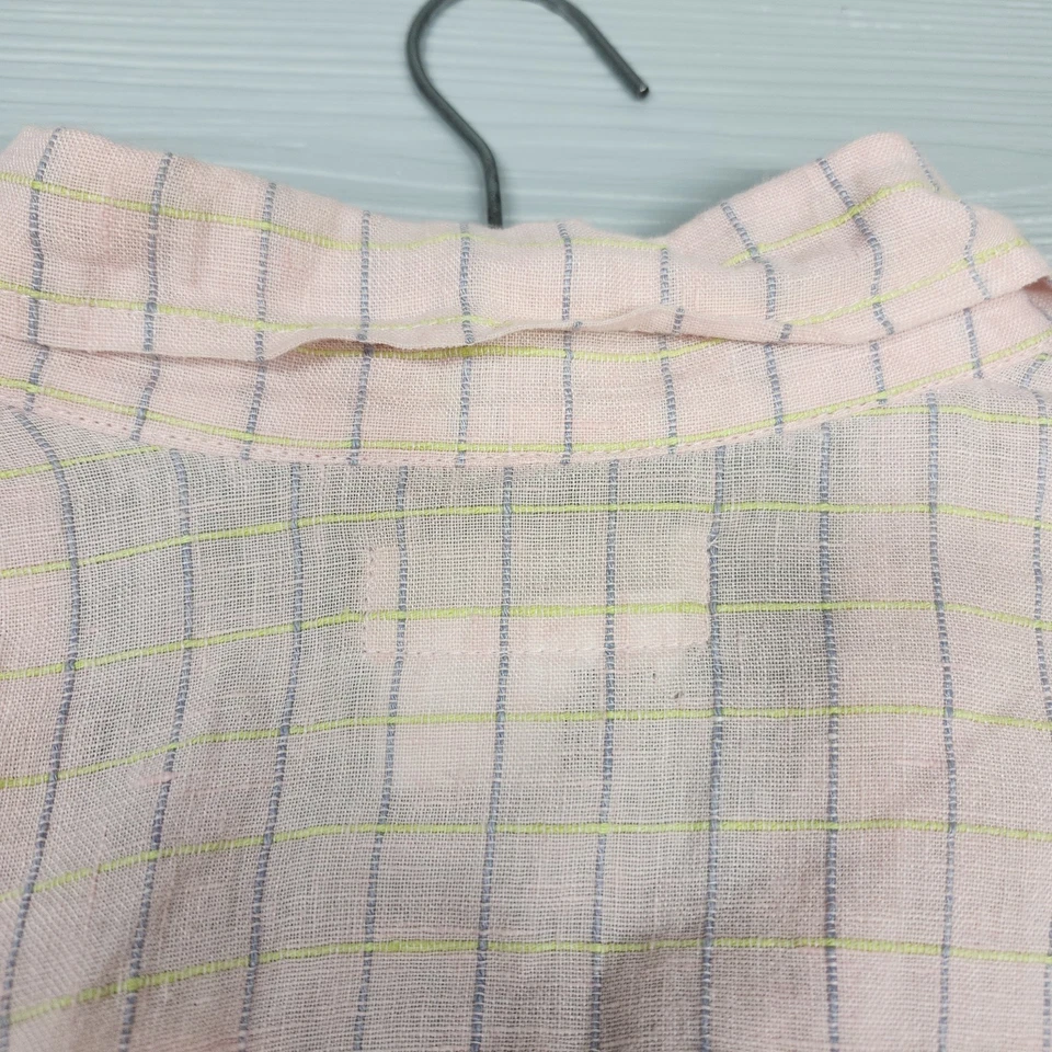 Chaqueta con botones FLAX Lituania rosa suave a rayas 100 % lino manga larga talla L Foto 3 de 4