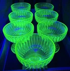 Green Depression Glass Sherbets c.1930 Set Of 7 Uranium Lumes Beautifully!