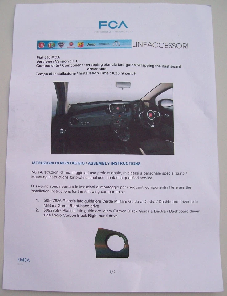 Fiat 500 Dashboard Kit Front 50927598 - Image 4 of 4