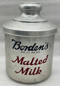 Vintage Borden's Malted Milk Tin Embossed Canister & Lid