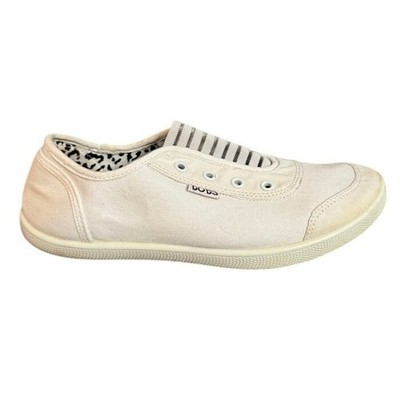 BOBS from Skechers Women's White Canvas Slip On Memory Foam Loafers Shoes 7.5
