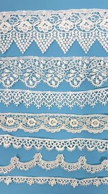 Lot - 7 Different Venise Guipure Lace Trims From Doll Maker Estate, 21+ Yards