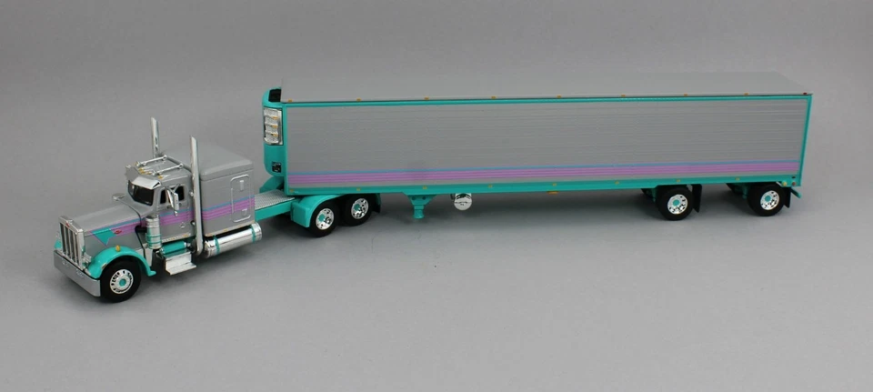 DCP 1:64 *GRAY & TEAL* Peterbilt 359 63" Flattop w/53' Reefer Trailer MIAMI VICE - Image 2 of 4