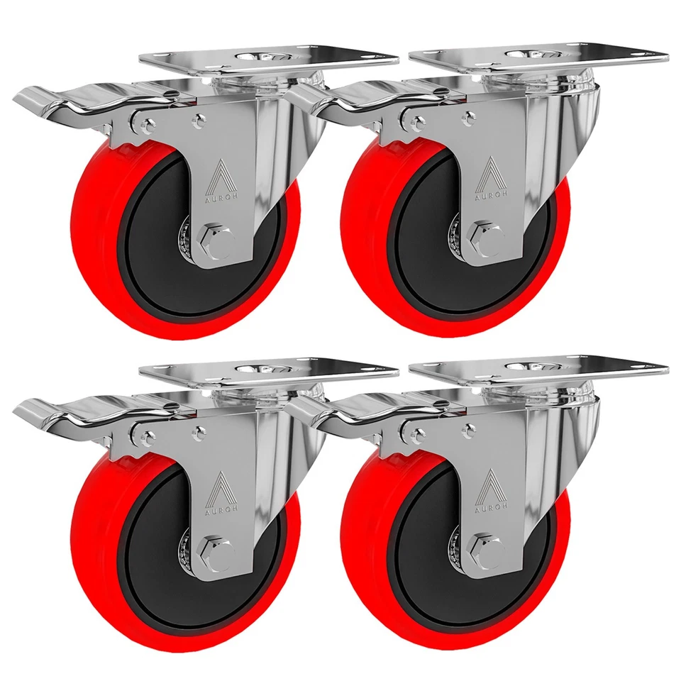 AUROH 4 x Heavy Duty 100mm 700KG Rubber Swivel Castor Wheels Trolley Furniture Caster