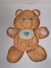 Vintage Fisher Price 1370 Puffalump Teddy Bear Peach Orange Plush Heart Bib 1989
