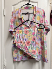 Little Sleepies Women  s XL Rainbow Blooms Bamboo 2pc Pajama Set Button Top