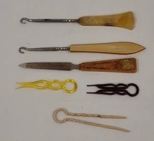 Lot of 6 Butterscotch Bakelite Vanity Accessories 2 Boot Hooks 3 Hair Pins 1File