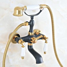 Black Gold Brass Bathroom Clawfoot Bathtub Filler Faucet Set Handheld Shower