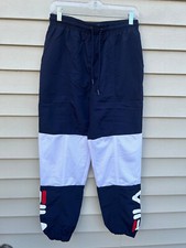 FILA Athleisure Track Wind Pants White Blue Women's Drawstring SIZE S