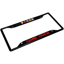 Pac-Man Ghosts & Game Over Acrylic Black Carbon Steel License Plate Frame 4-Hole