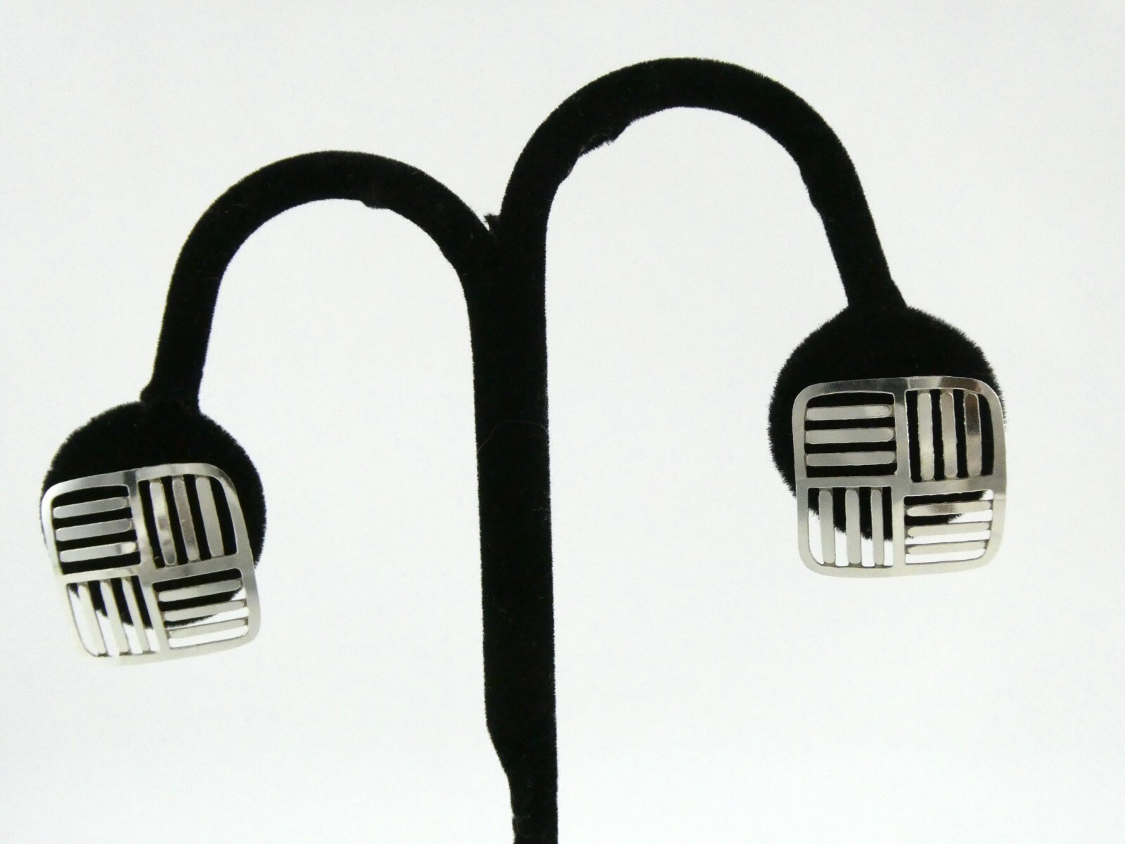 Sterling Silver Openwork Weave Design Square Stud… - image 2