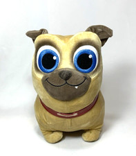 Disney Store Puppy Dog Pals Plush Toy Pug Rolly Tan Stuffed Red Collar Big Eyes