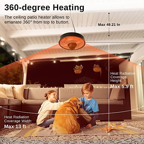 EAST OAK Patio Heater 1500W, Ceiling Electric Heater, Black | eBay