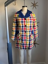 1970s Red, Yellow, Green, Blue, and White Plaid Lightweight Jacket with Pockets