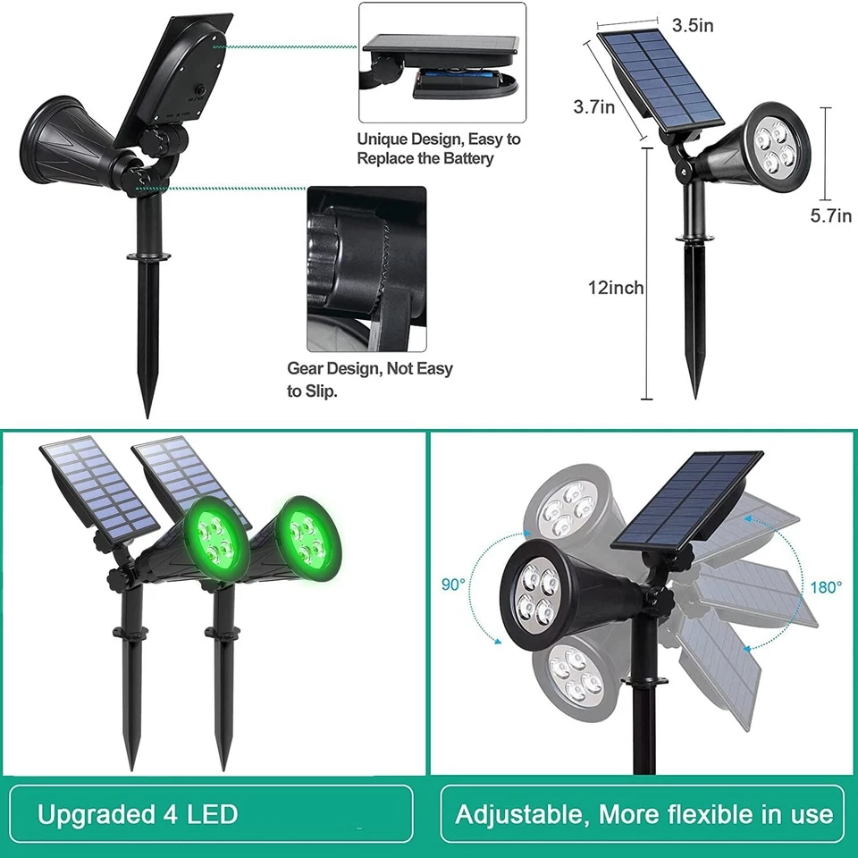 2Pack Solar Power Spot light Green Garden Outdoor Path Landscape Lamp Walkway - Image 3 of 4