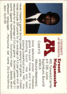 1992-93 Minnesota Golden Gophers Team Issue #10 Ernest Nzigamasabo