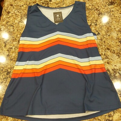 ETCYY New Tank top for women, sleeveless V neck, Blue With Bright Striping Sz Xl