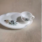 Vintage 1950s FEDERAL Glass Patio Snack Set ATOMIC FLOWER, 4 plates, 4 cups