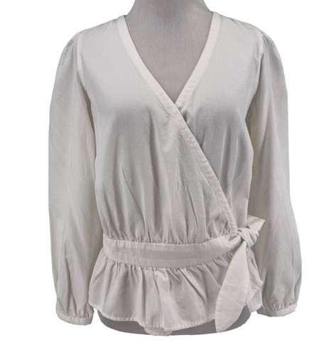 Madewell Damen weiß Puffärmel Schößchen Wickel Top Größe Small