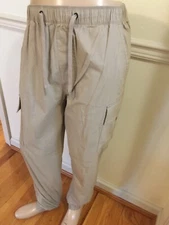 Hurley XL Cargo Jogger Men Beige Pant Flat Front 5 Pockets Relaxed Fit Pull On