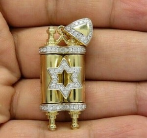Authentic 0.55 ct Moissanite Star Of David Torah Pendant 14k Yellow Gold Plated 925 Silver