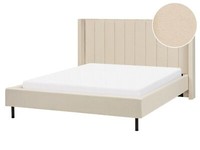 Polsterbett Bouclé Beige Lattenrost 160X200 Cm Hohes Kopfteil Gesteppt Villette