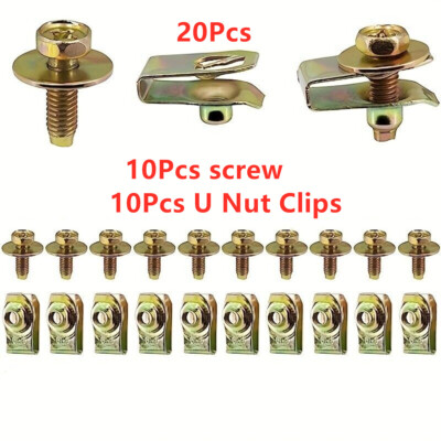 20PCS Car Fastening Kit Durable M6x20mm Bolts, 10mm Hex 17mm Washers U Nut Clips