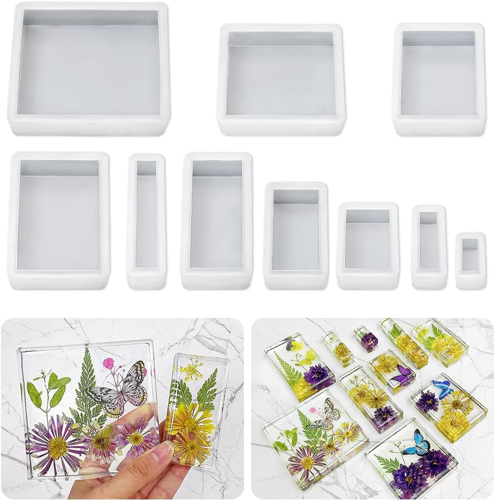 Upgraded 10-Size Epoxy Resin Silicone Mold Kit for Square and Rectangle Shapes