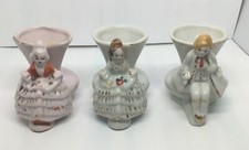 3 Victorian Figurines Sitting on Bud Vases Small Ceramic Vintage