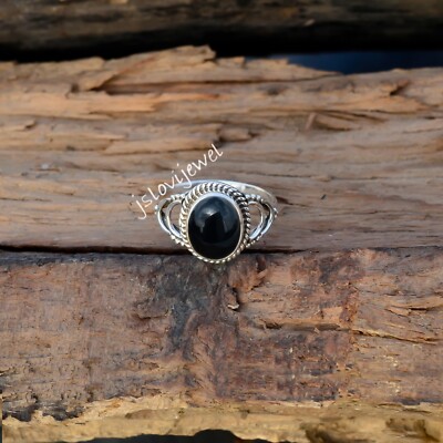 Black Onyx Natural Gemstone 925 Sterling Silver Oxidized Ring Jewelry Wife Gift