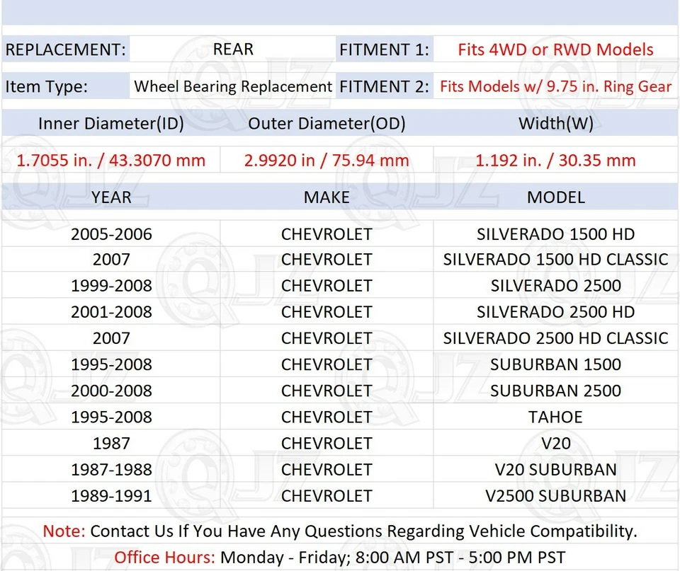 [TRASERO (cantidad 1)] Cojinete de cubo nuevo para Chevrolet V20 Suburban 1987-1988 modelo 4x4/tracción trasera Foto 2 de 4