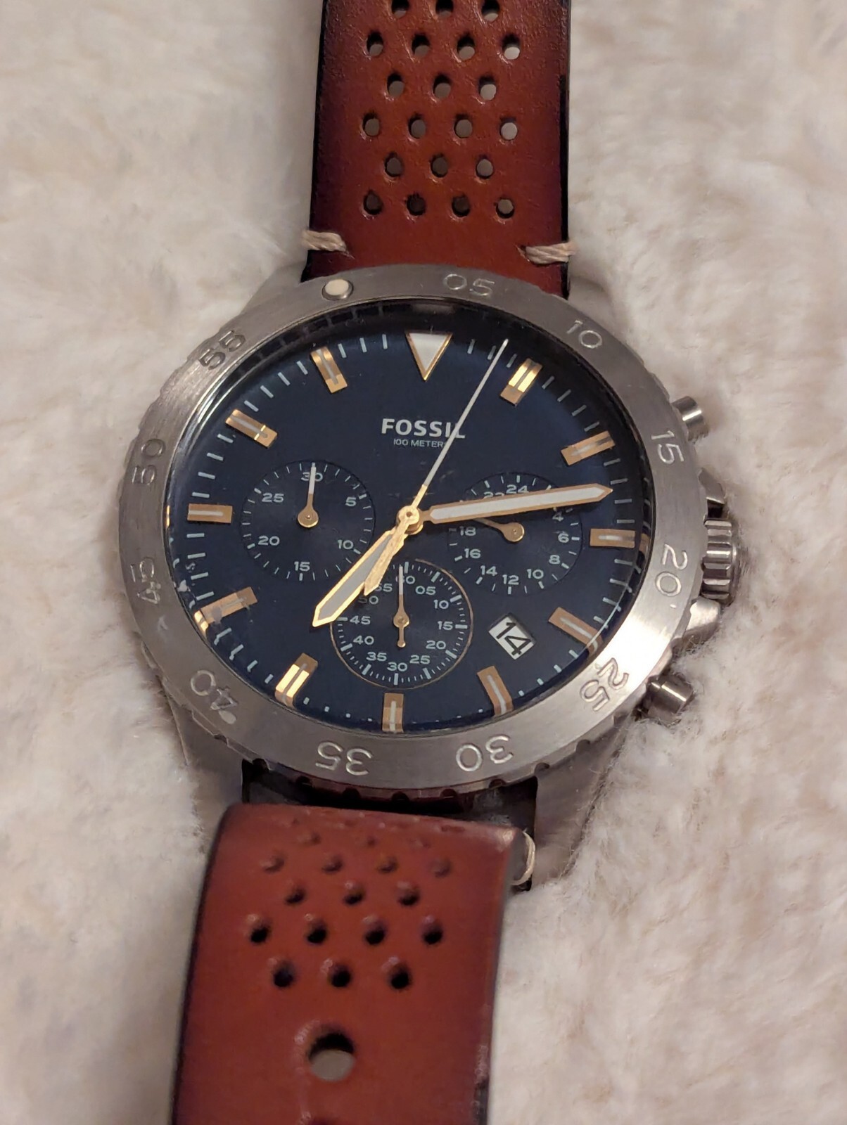 Fossil Crewmaster Blue Dial Mens Chronograph Watch CH3077