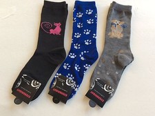 3 PAIRS LADIES NOVELTY DOG/CAT/PAW PRINT SOCKS  GRAY/BLACK/BLUE  NWL