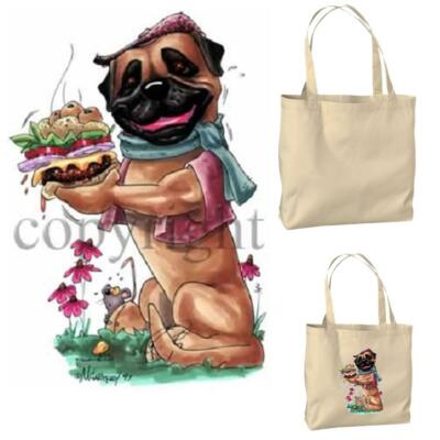 Bullmastiff Mastiff Cheeseburger Cartoon Artist Canvas Market Grocery Tote Bag