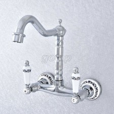 Polished Chrome Brass Bathroom Kitchen Dual Handles Basin Sink Faucet Wall Moun