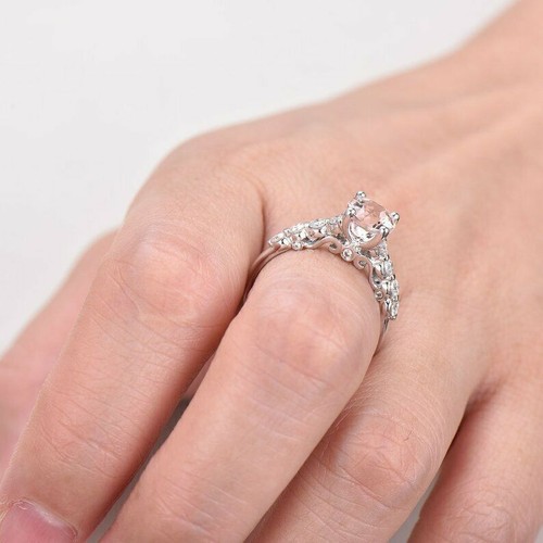 1.5Ct Lab-Created Morganite Solitaire Engage Ring 9ct SOLID White Gold Accents - Picture 7 of 9